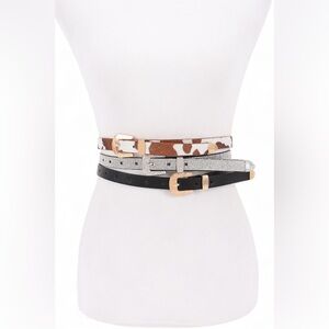 3 PC Vegan Suede Animal Print Skinny Statement Belt Set